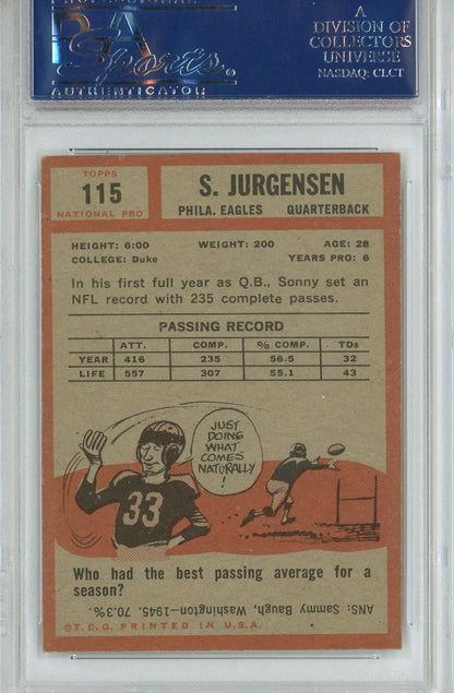 Graded 1962 Topps Sonny Jurgensen #115 Football Card PSA 6 EX-MT
