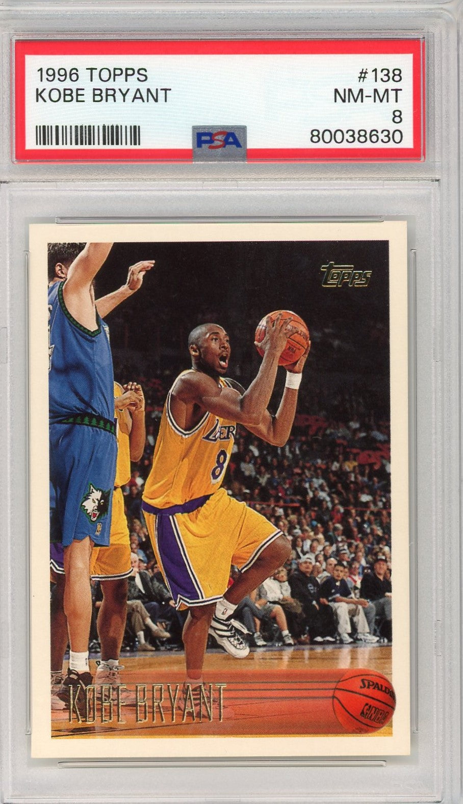Graded 1996 Topps Kobe Bryant #138 Rookie RC Basketball Card PSA 8 Near Mint