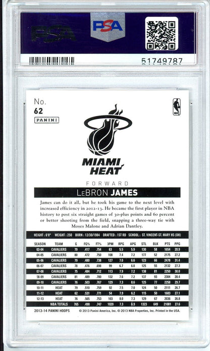 Graded 2013 Panini Hoops LeBron James #62 Basketball Card PSA 10 Gem Mint