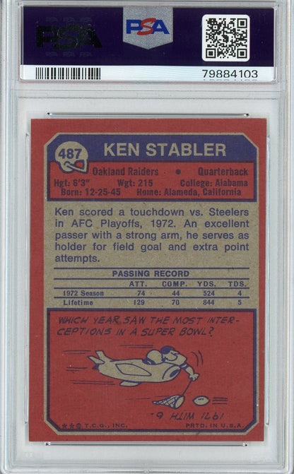 Graded 1973 Topps Ken Stabler #487 Football Card PSA 5 Excellent