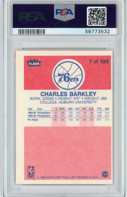Graded 1986 Fleer Charles Barkley #7 Rookie RC Basketball Card PSA 6 EX-MT
