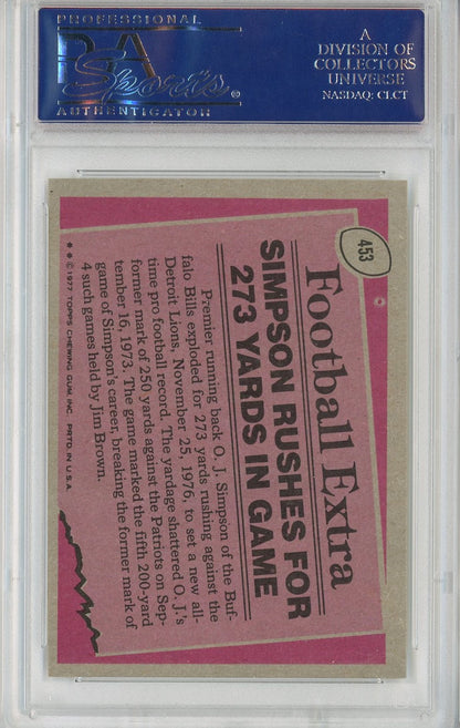 Graded 1977 Topps Record Breakers OJ Simpson #453 Football Card PSA 8 NM-MT
