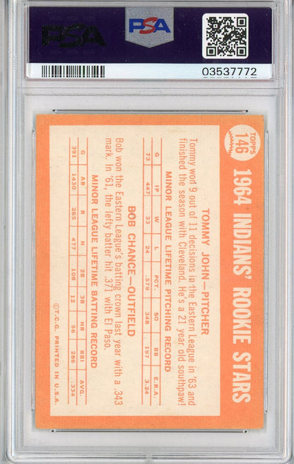 Graded 1964 Topps Tommy John #146 Rookie RC Baseball Card PSA 3.5 VG+