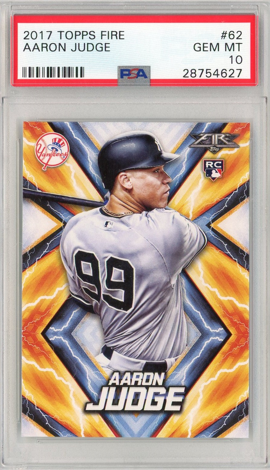 Graded 2017 Topps Fire Aaron Judge #62 Rookie RC Baseball Card PSA 10 Gem Mint