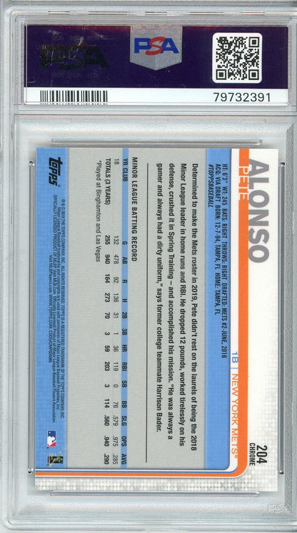Graded 2019 Topps Chrome Pete Alonso #204 Rookie RC Baseball Card PSA 10 Gem Mint