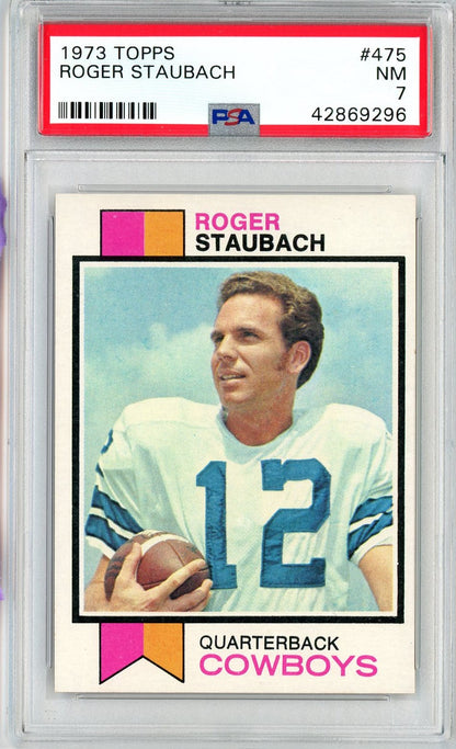 Graded 1973 Topps Roger Staubach #475 2nd Year Football Card PSA 7 NM