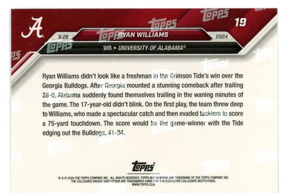 2024 Topps Bowman U Now Ryan Williams #19 Red #/10 Alabama Crimson Tide Rookie RC Football Card