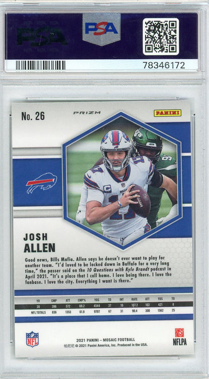 Graded 2021 Panini Mosaic Josh Allen #26 Reactive Yellow Football Card PSA 10 Gem Mint