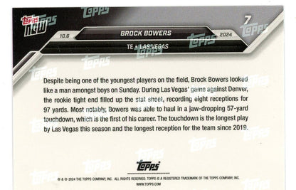 2024 Topps Now Brock Bowers #7 Orange #/5 Las Vegas Raiders Rookie RC Football Card