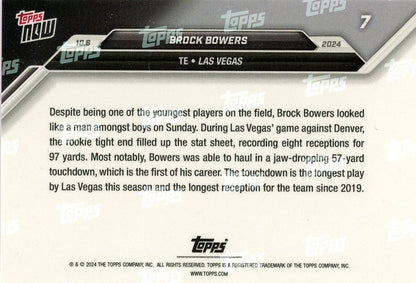 2024 Topps Now Brock Bowers #7 Purple #/25 Las Vegas Raiders Rookie RC Football Card