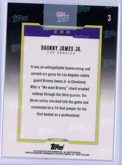 2024 Topps Now Bronny James #3 Green #/99 1st NBA Points Los Angeles Lakers Rookie RC Basketball Card