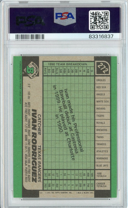Graded 1991 Bowman Ivan Pudge Rodriguez #272 Rookie RC Baseball Card PSA 10 Auto Grade Gem Mint
