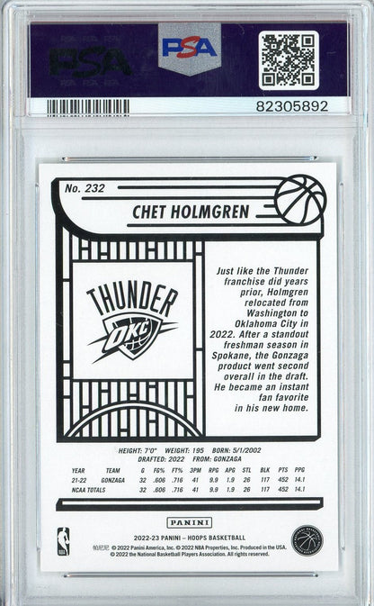 Graded 2022 Panini NBA Hoops Chet Holmgren #232 Rookie RC Basketball Card PSA 10 Gem Mint