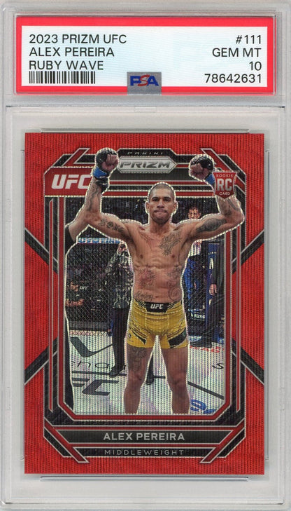 Graded 2023 Prizm UFC Alex Pereira #111 Ruby Wave Rookie RC UFC MMA Card PSA 10 Gem Mint