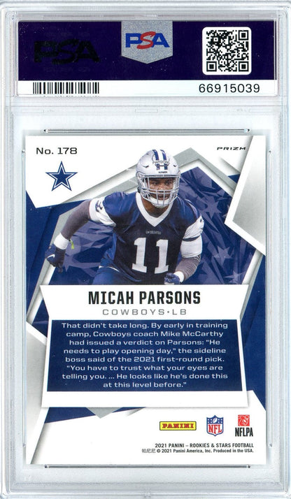 Graded 2021 Panini Rookies & Stars Micah Parsons #178 Pulsar Prizm Rookie RC Football Card PSA 10 Gem Mint