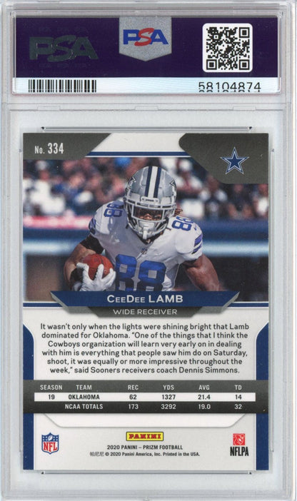 Graded 2020 Panini Prizm CeeDee Lamb #334 SP Rookie RC Football Card PSA 10 Gem Mint
