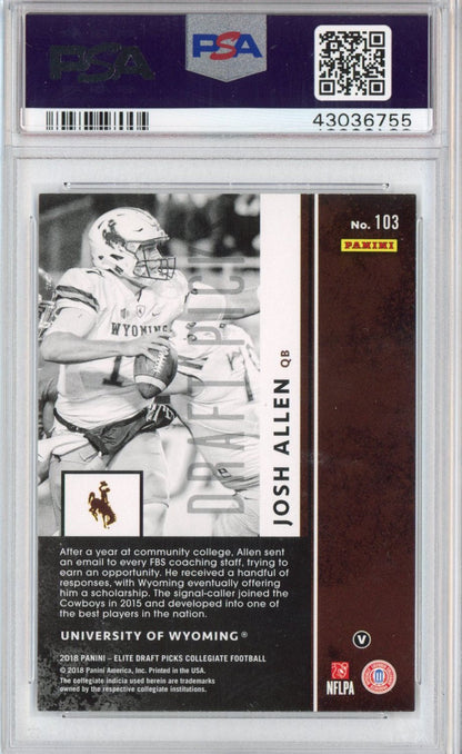 Graded 2018 Panini Elite DP College Draft Picks Josh Allen #103 White Jersey Rookie RC Football Card PSA 10 Gem Mint