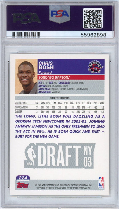 Graded 2003-04 Topps Chris Bosh #224 Rookie RC Basketball Card PSA 10 Gem Mint