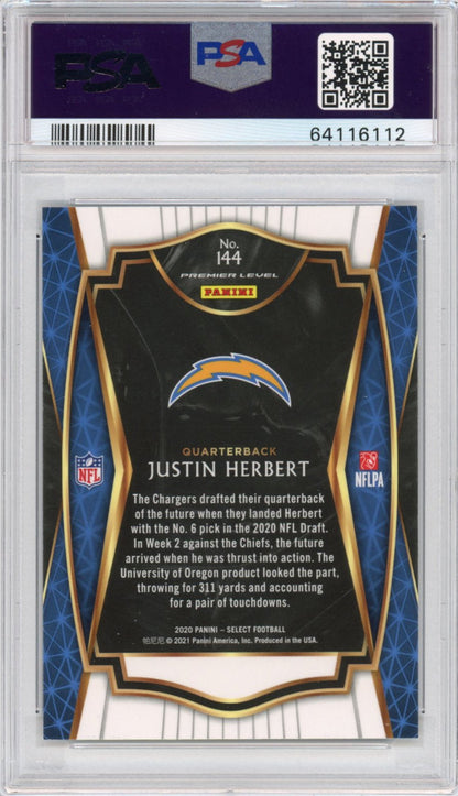Graded 2020 Panini Select Justin Herbert #144 Premier Level Rookie RC Football Card PSA 10 Gem Mint