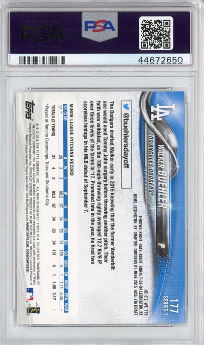 Graded 2018 Topps Walker Buehler #177 Rookie RC Baseball Card PSA 10 Gem Mint