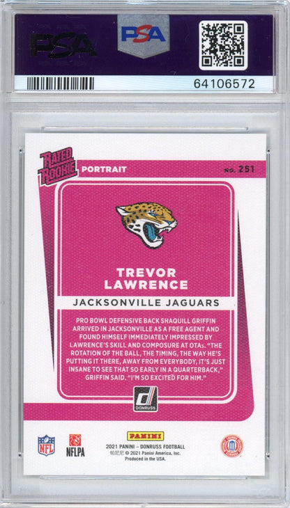Graded 2021 Panini Donruss Trevor Lawrence #251 Portrait Rookie RC Football Card PSA 10 Gem Mint