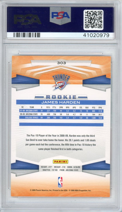 Graded 2009-10 Panini James Harden #303 Rookie RC Basketball Card PSA 10 Gem Mint