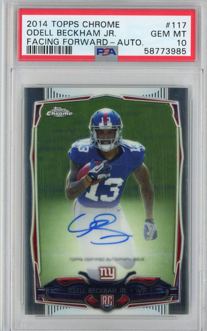 Graded 2014 Topps Chrome Odell Beckham Jr. #117 Auto Facing Forward Rookie RC Football Card PSA 10 Gem Mint