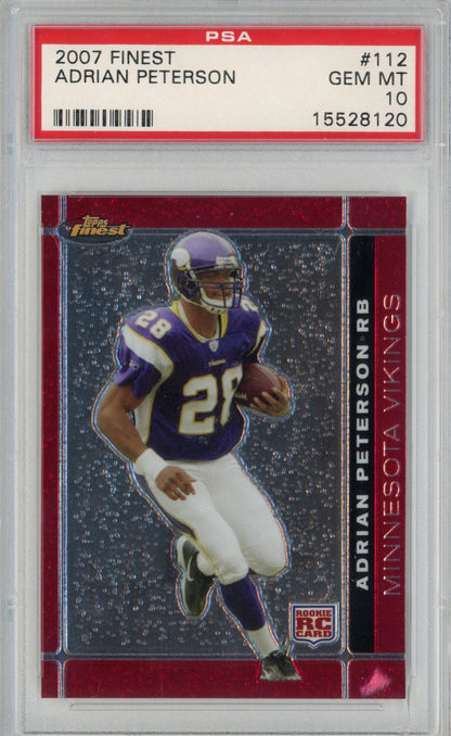 Graded 2007 Topps Finest Adrian Peterson #112 Rookie RC Football Card PSA 10 Gem Mint