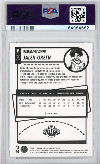 Graded 2021-22 Panini NBA Hoops Jalen Green #218 Rookie RC Basketball Card PSA 10 Gem Mint