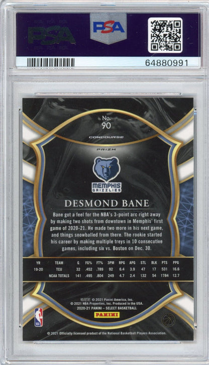 Graded 2020-21 Panini Select Desmond Bane #90 Concourse Red White Orange Shimmer Rookie RC Basketball Card PSA 10 Gem Mint