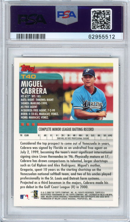 Graded 2000 Topps Traded Miguel Cabrera #T40 Rookie RC Baseball Card PSA 10 Gem Mint