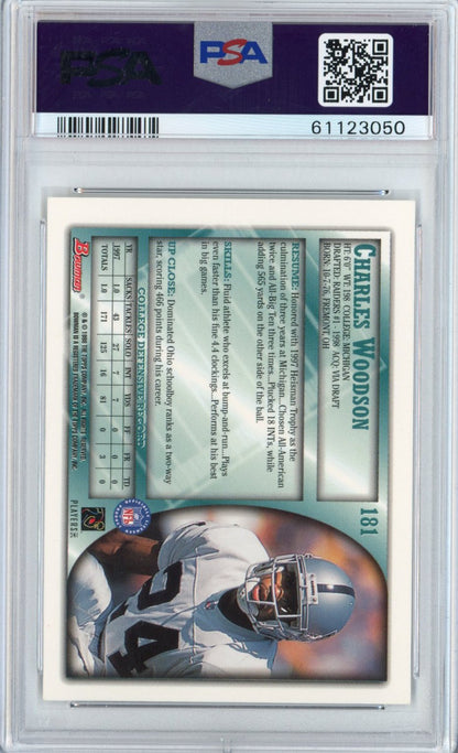Graded 1998 Bowman Charles Woodson #181 Rookie RC Football Card PSA 10 Gem Mint