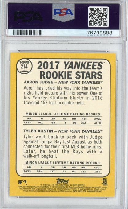 Graded 2017 Topps Heritage Aaron Judge Tyler Austin #214 Rookie RC Baseball Card PSA 10 Gem Mint