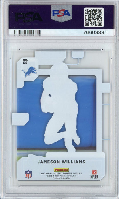 Graded 2022 Panini Clearly Donruss Jameson Williams #58 Rookie RC Football Card PSA 10