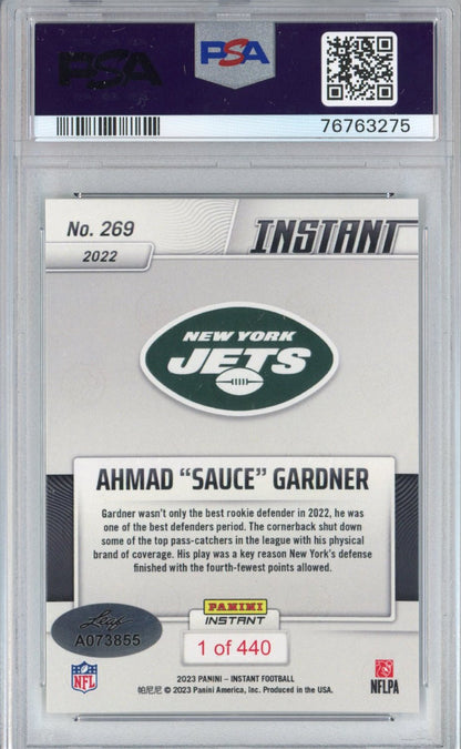 Graded 2022 Panini Instant Ahmad Sauce Gardner #269 Rookie RC Football Card PSA 8 Auto 10