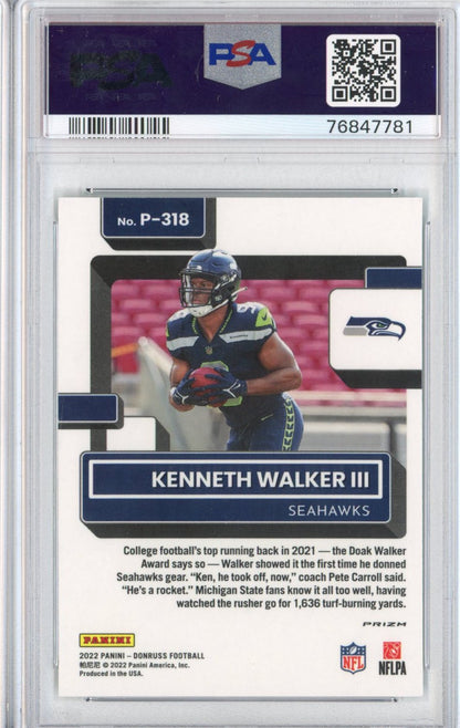 Graded 2022 Panini Donruss Optic Preview Kenneth Walker III #P318 Green Velocity Rookie RC Football Card PSA 10 Gem Mint