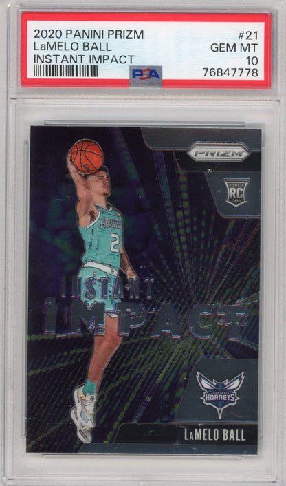 Graded 2020-21 Panini Prizm LaMelo Ball #21 Instant Impact Rookie RC Basketball Card PSA 10 Gem Mint