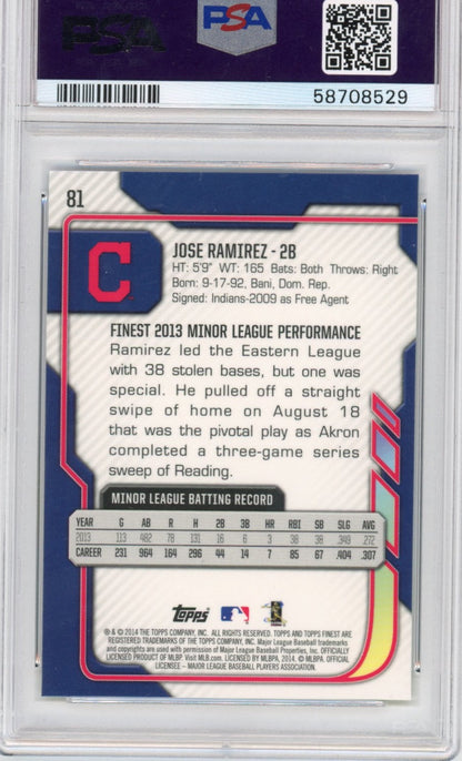 Graded 2014 Topps Finest Jose Ramirez #81 Rookie RC Baseball Card PSA 10 Gem Mint