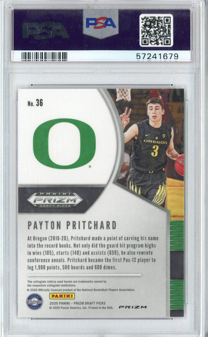 Graded 2020 Panini Prizm Draft Picks Payton Pritchard #36 Pink Ice Rookie RC Basketball Card PSA 10 Gem Mint