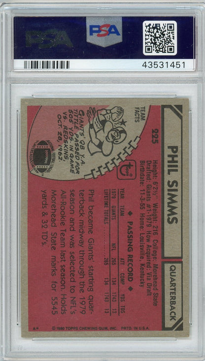 Graded 1980 Topps Phil Simms #225 Rookie RC Football Card PSA 4 VG-EX