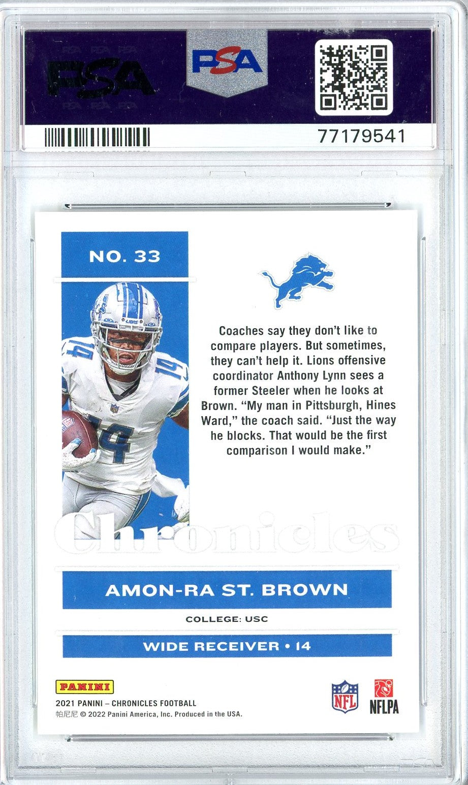 Graded 2021 Chronicles Amon-Ra St. Brown #33 Pink Rookie RC Football Card PSA 10 Gem Mint