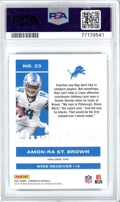 Graded 2021 Chronicles Amon-Ra St. Brown #33 Pink Rookie RC Football Card PSA 10 Gem Mint