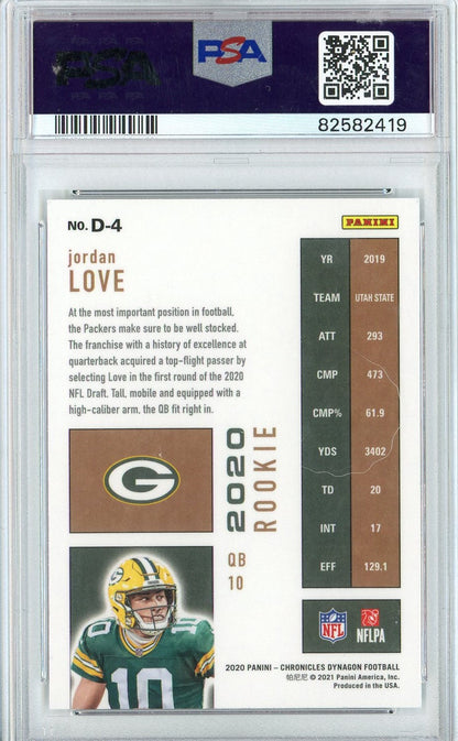 Graded 2020 Panini Chronicles Jordan Love #D4 Dynagon Rookies RC Football Card PSA 10 Gem Mint