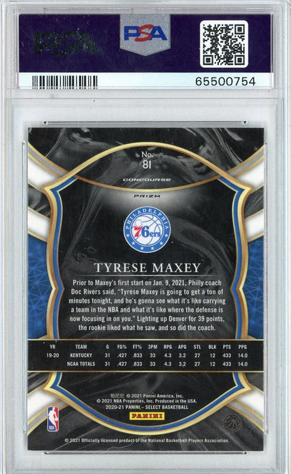 Graded 2020 Panini Select Tyrese Maxey #81 Tri Color Prizm Rookie RC Basketball Card PSA 10 Gem Mint