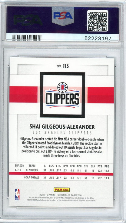 Graded 2018 Panini Chronicles Shai Gilgeous-Alexander #113 Pink Rookie RC Basketball Card PSA 10 Gem Mint