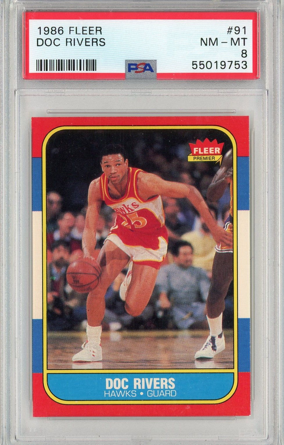 Graded 1986 Fleer Doc Rivers #91 Rookie RC Basketball Card PSA 8 NM-MT