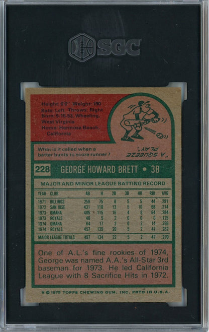 Graded 1975 Topps George Brett #228 Rookie RC Baseball Card SGC 6 EX-MT