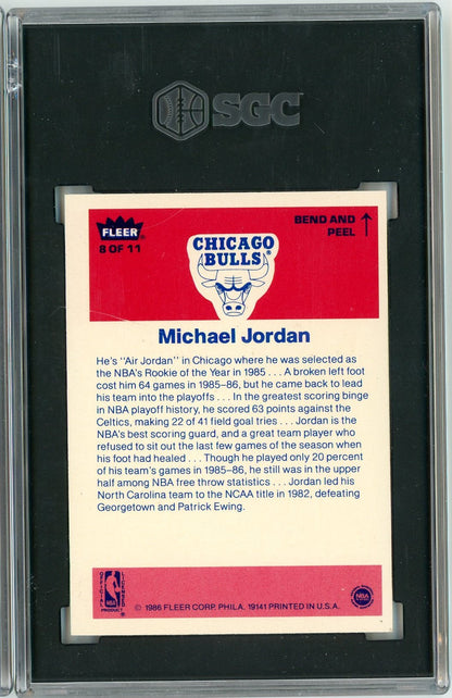 Graded 1986 Fleer Sticker Michael Jordan #8 Rookie RC Basketball Card SGC 6 EX-MT
