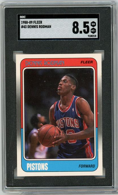 Graded 1988 Fleer Dennis Rodman #43 Rookie RC Basketball Card SGC 8.5 NM-MT+