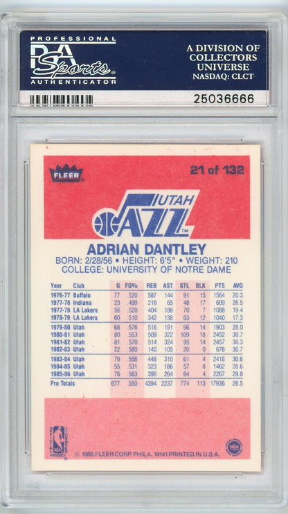Graded 1986 Fleer Adrian Dantley #21 Basketball Card PSA 8 NM-MT